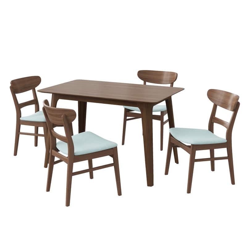 Mid-Century Modern 5-Piece Dining Set - Rubberwood & Upholstered Chairs