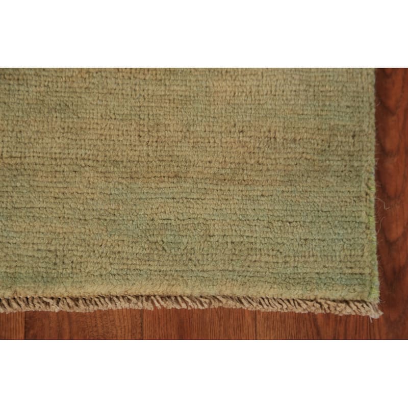 Gold & Green Modern Gabbeh Oriental Rug Hand-Knotted Wool Carpet - 2'8" x 4'0"