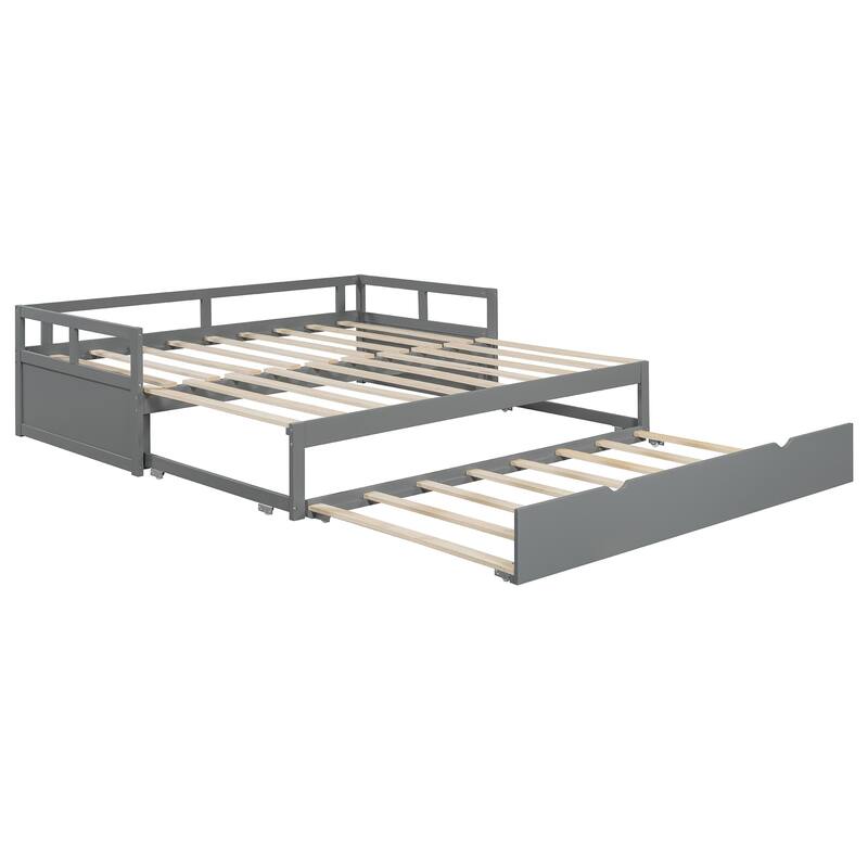 Twin to King Extending Daybed with Trundle Solid Wood Frame No Box Spring