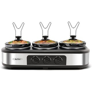 Triple Slow Cooker with 3 Spoons, 3 Pot Crock Food Warmers Buffet Server,  Mini Slow Cooker Pot for Dips - Overstock - 37532094