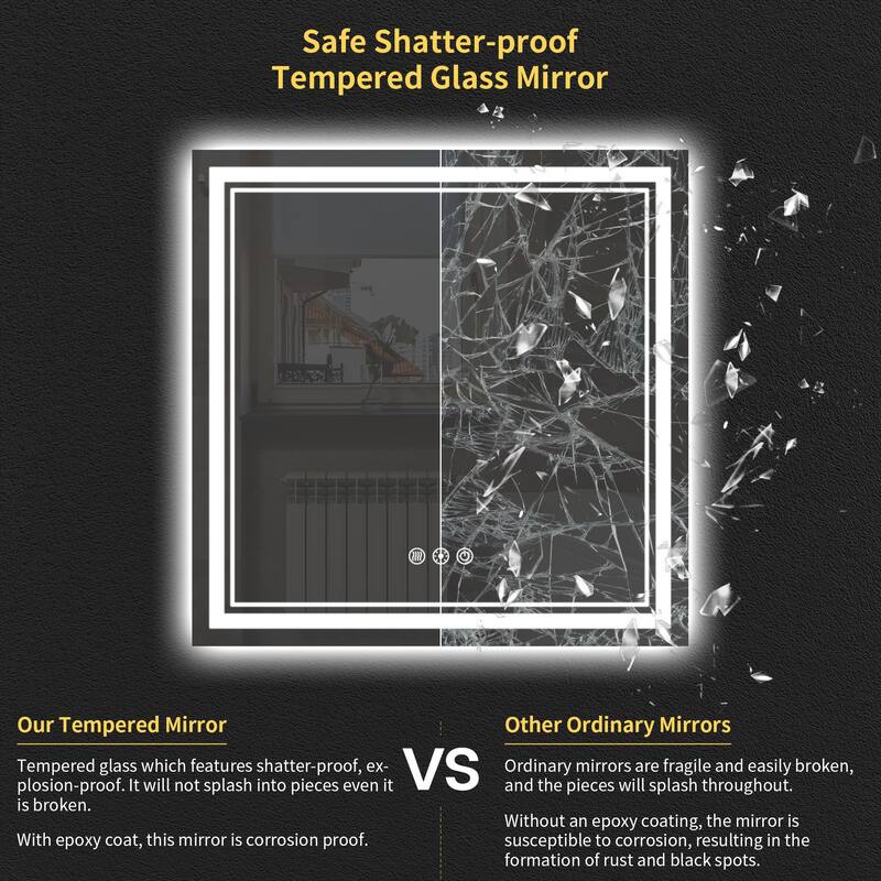Durx-litecrete LED Wall Mirror Rectangular Frameless Dual Strips LED Bathroom Vanity Mirror