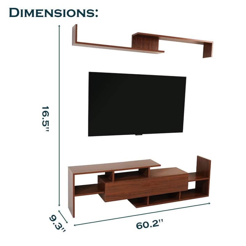Surrey Multi-functional 60-Inch Modern Wood TV Console with Drawer, Book Case and Open Shelves in Stained Wood Finish