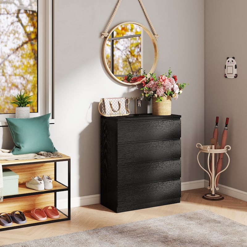 31.5" Modern Black Dresser‌ – 4-Drawer Handle-Free Storage Chest for Bedroom & Living Room. - Black