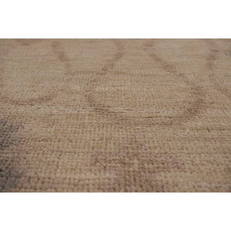 Vegetable Dye Oushak Turkish Area Rug Hand-Knotted Beige Wool Carpet - 9'1" x 11'5"
