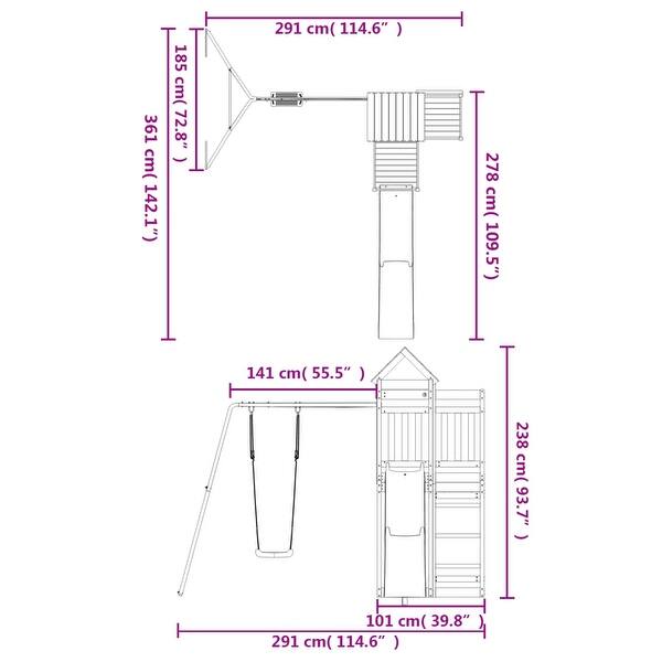 dimension image slide 0 of 3, vidaXL Swing Set Outdoor Backyard Wooden Playground Equipment for Kids Age 3-8