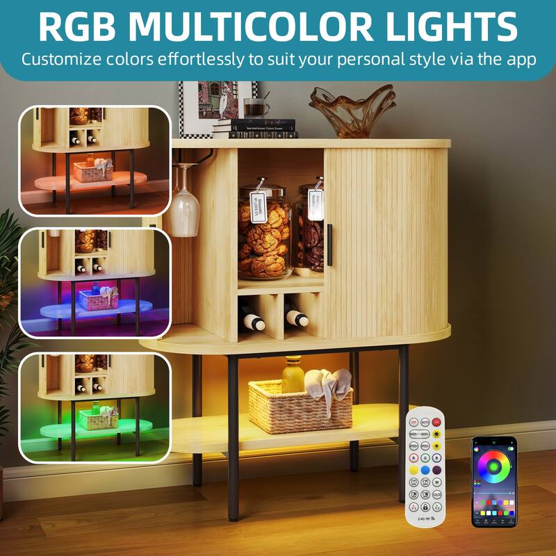 Moasis 35.4" Modern Accent Cabinet With LED Light and Sliding Door