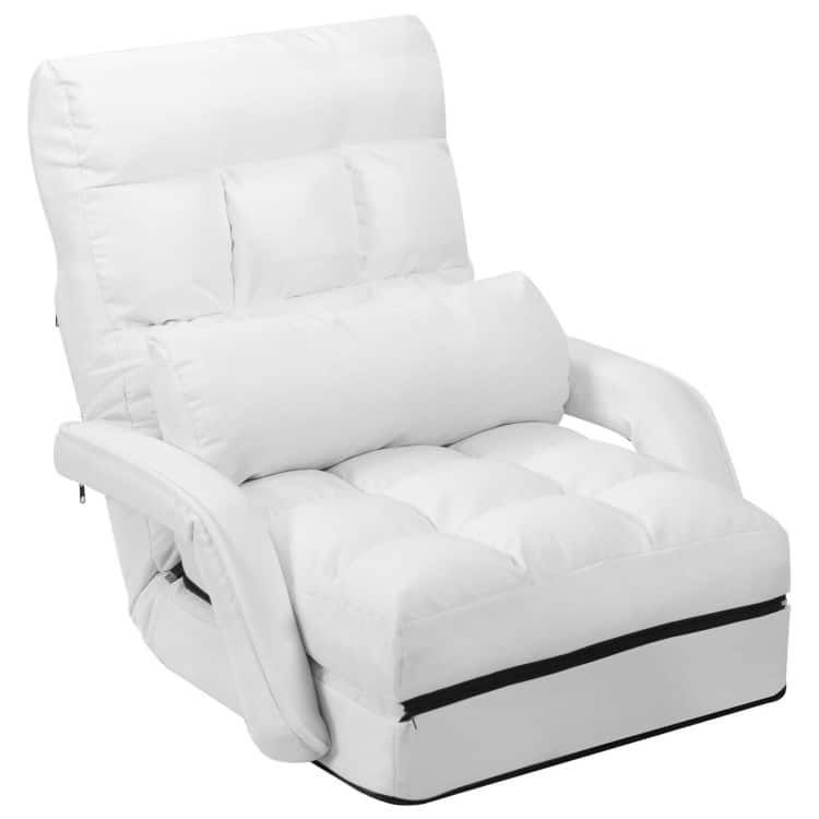 Folding Lazy Floor Chair Sofa with Armrests and Pillow-White - 22" x 26" x 29" (L x W x H) - White