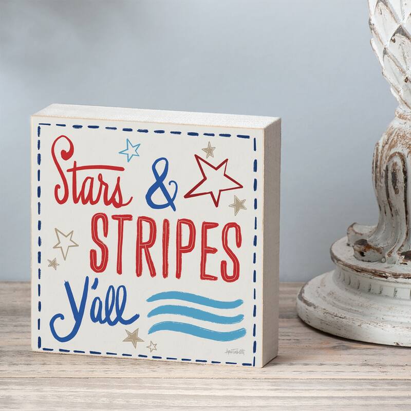 Firework Artistic Freestanding Solid Wood Block Sign Made in the USA 3.75” Square Decorative Accent for Home or Office - Multi