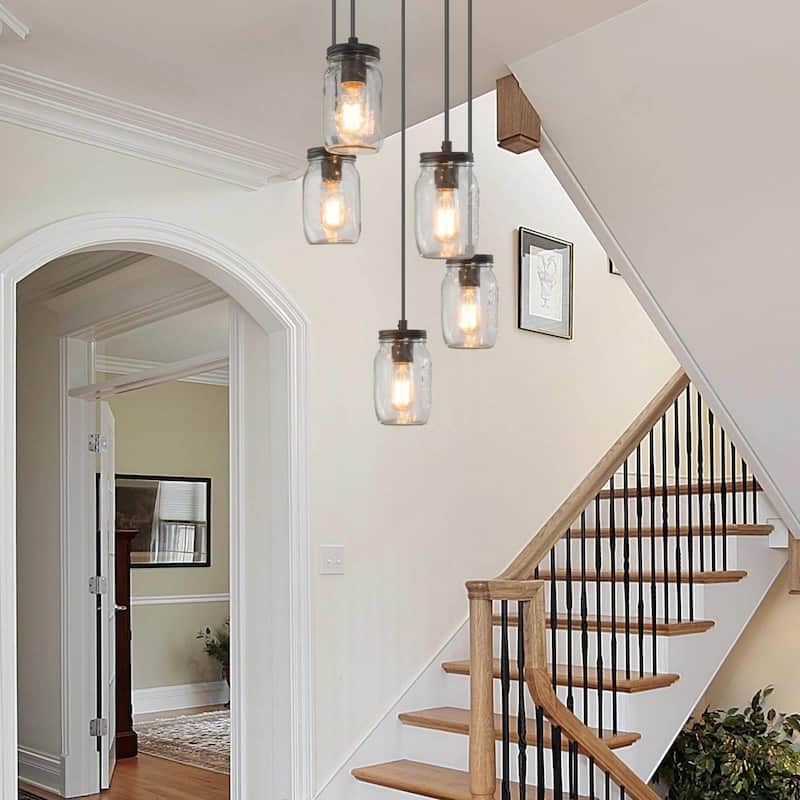 Modern Farmhouse 5-Light Mason Jar Glass Chandelier Pendant Island Lights - D15" x H66"
