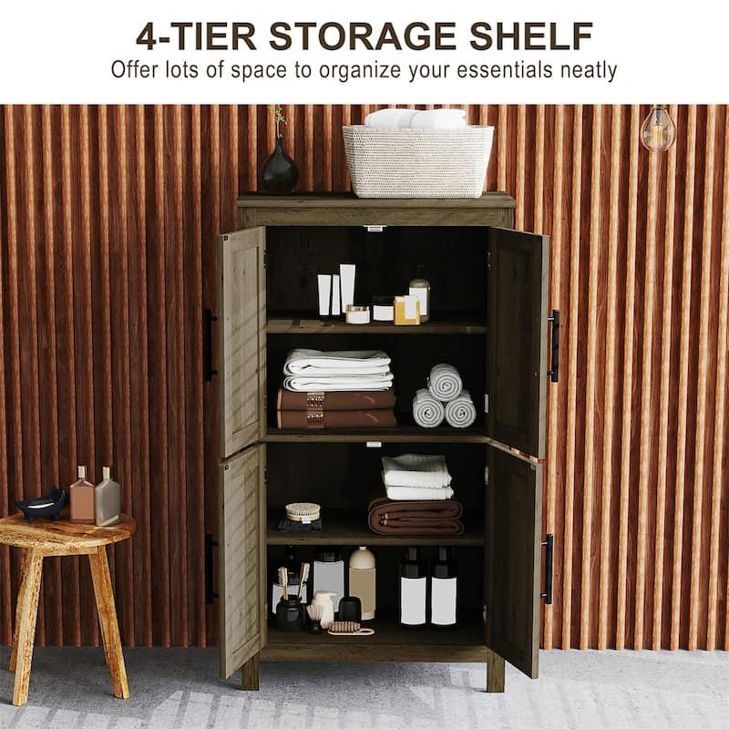 MDF Bathroom Cabinet with Four-Tier Shelves and Adjustable Storage and Protective Foot Pads - 23.6" L x 11.8" W x 43.3" H