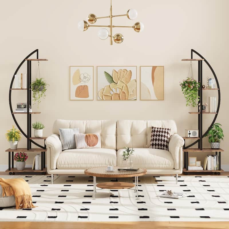 6 Tier Metal Plant Container Stand,Half Moon Shape Plant Stands With Detachable Wheels and Drawers