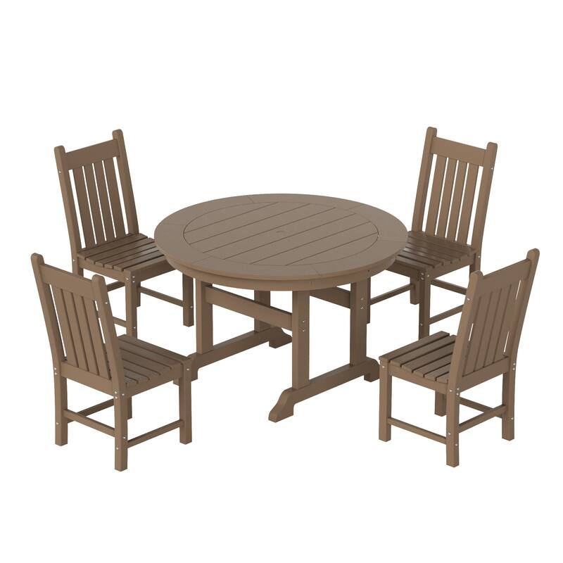 Laguna Hdpe All Weather Outdoor Patio Dining Set with Round Table, Armless Chairs (5-Piece Set)