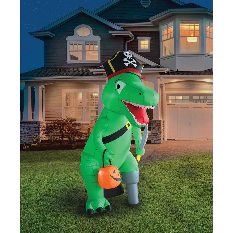 A Holiday Company 8ft Inflatable Dino Pirate, 8 ft Tall, Multi