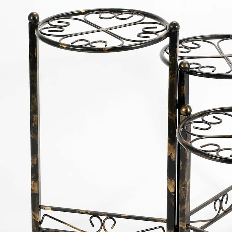 24.41" Three Tier Heart Clover Black / Gold Round Plant Stand