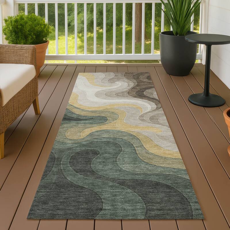 Machine Washable Indoor/ Outdoor Modern Dejuan Chantille Rug - Basil - 2'3" x 7'6"
