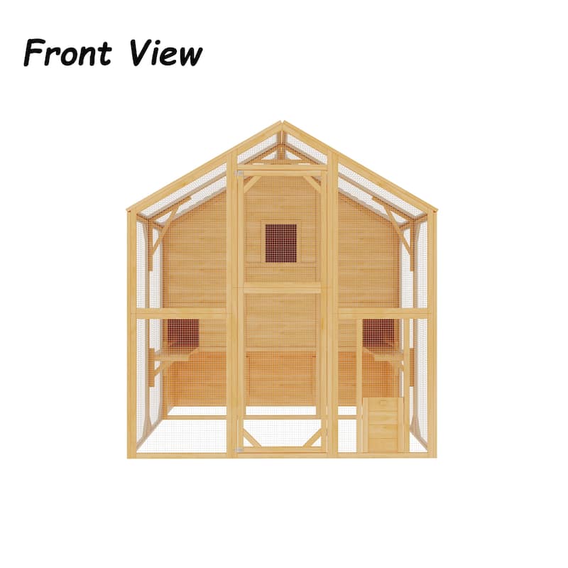 Large Outdoor Wooden Chicken Coop & Cat Enclosure with Run, 2 Colors Pet Cage