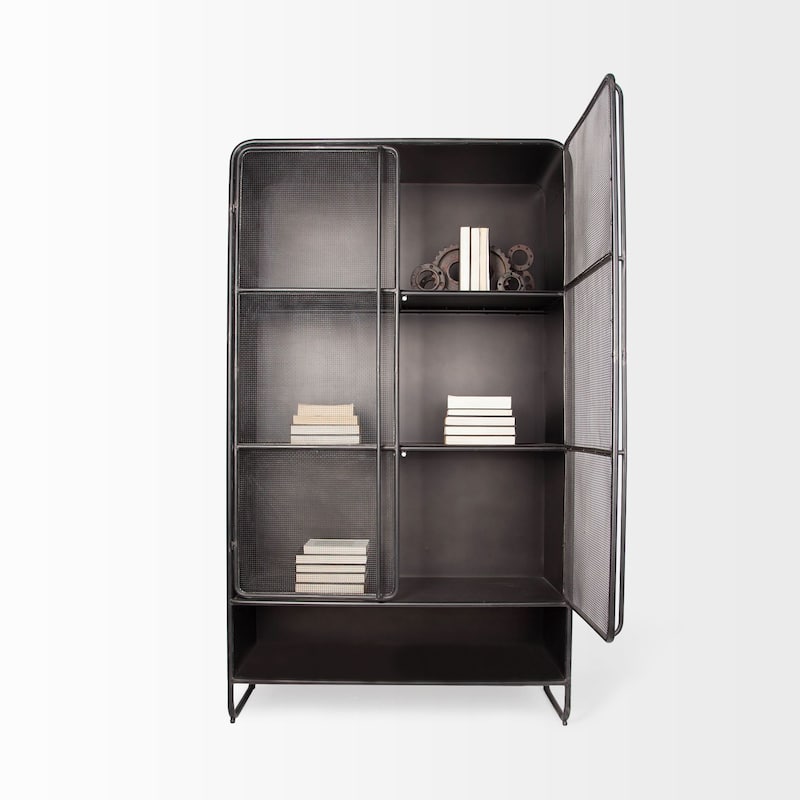 Klaus Dark Brown Polished Metal w/ Mesh Doors Display Cabinet
