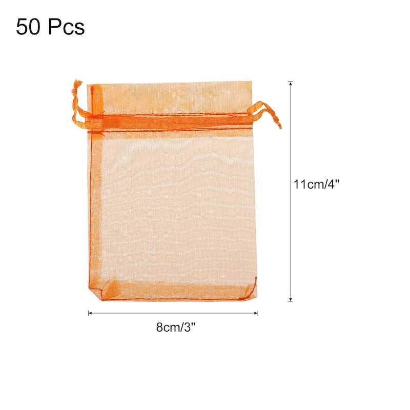 50pcs Organza Bags Drawstring Favor Pouches Sheer Mesh Bag for Gift - Orange - 3 inch x 4 inch