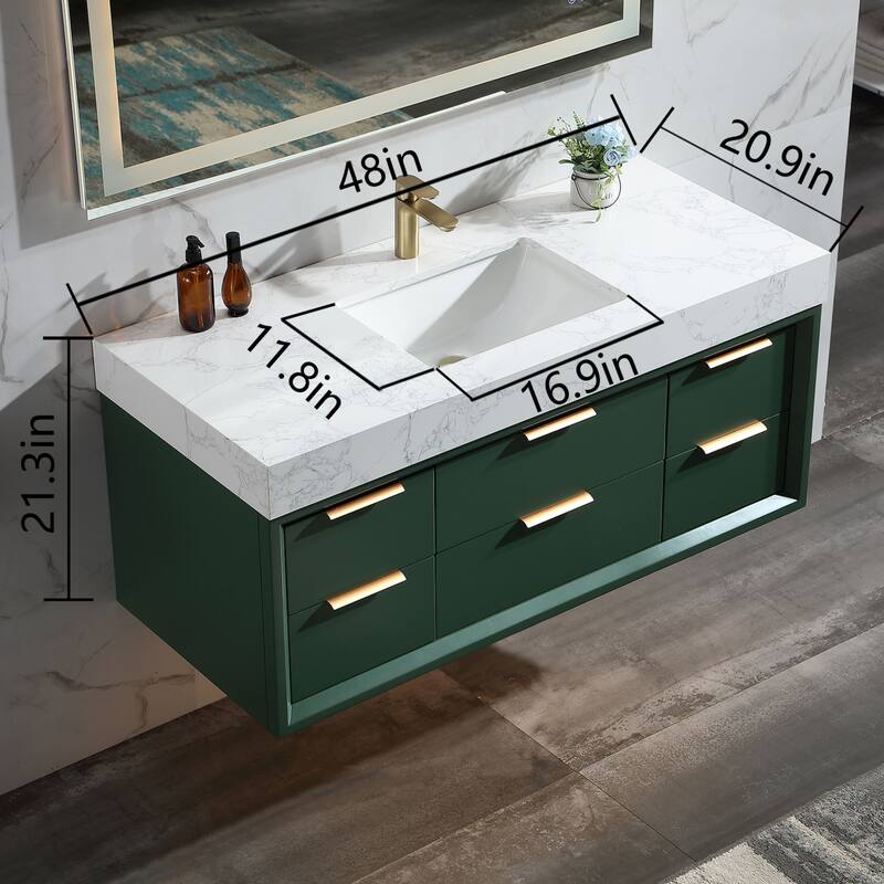Modern LED 36''/48''/60'' White / Green Bathroom Vanity with Undermount Single / Double Sink