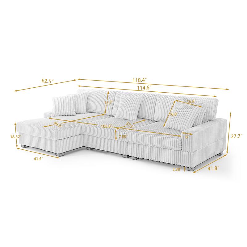 118.4"W Plush Modular Sectional Sofa with Pillows