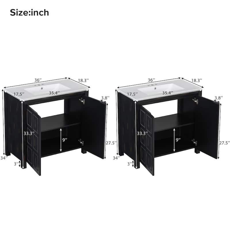 72" Retro Espresso Double Vanity Set for Bathroom - Handcrafted Solid Wood Cabinets with Ceramic Sinks and Weathered Texture
