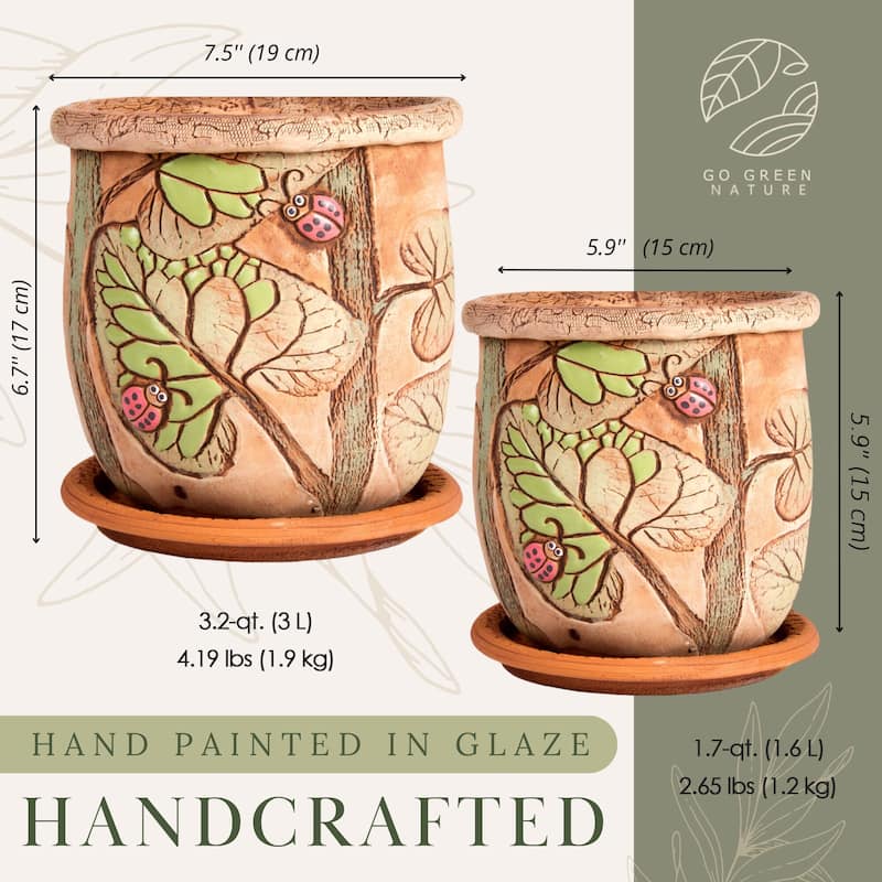 Golden Ceramics 5.9" Handmade Flower Pot Planter - Ladybugs