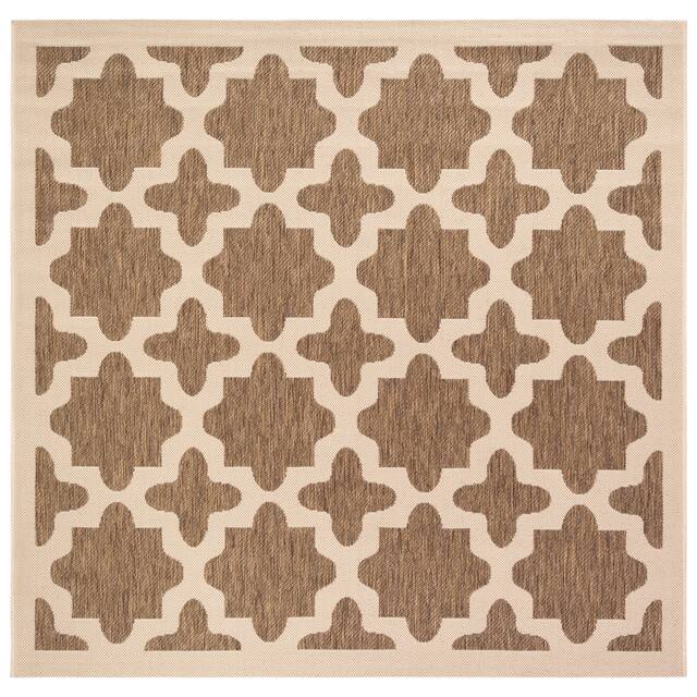 SAFAVIEH Courtyard Dorthey Indoor/ Outdoor Patio Backyard Rug - 5'3" x 5'3" Square - Brown/Bone