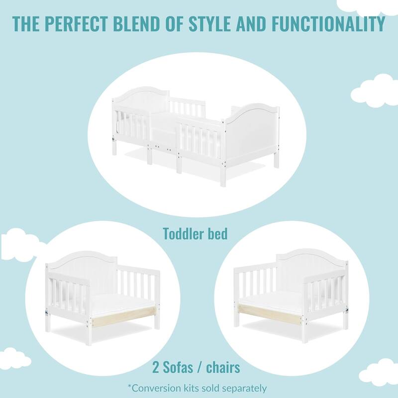Dream On Me Portland 3 In 1 Convertible Toddler Bed in White