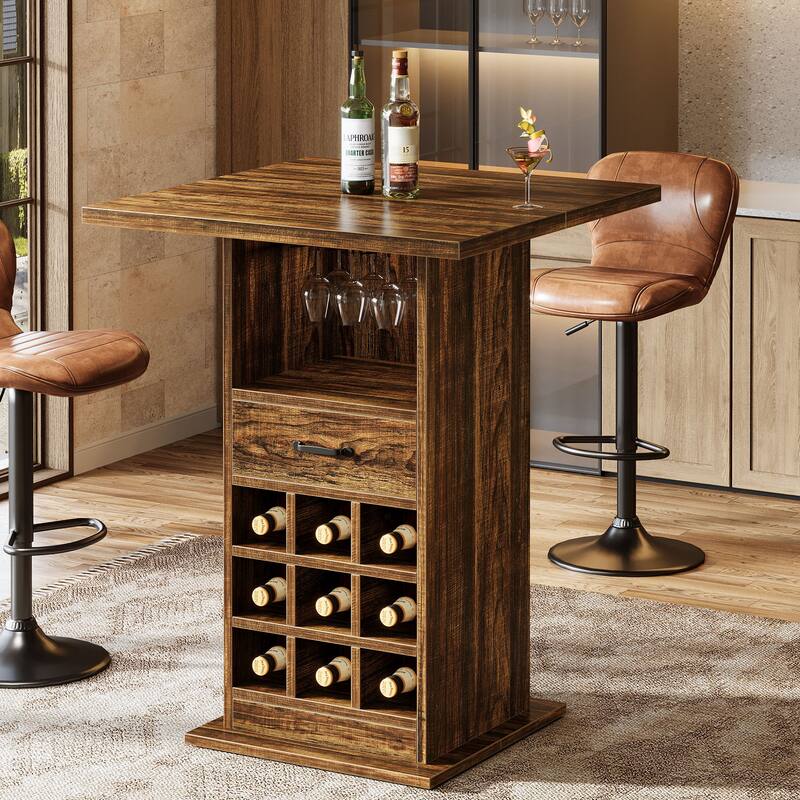 Bar Unit, Bar Cabinet with Storage & Wine Rack, Liquor Console Accent Table, Home Living Room Kitchen - Rustic Brown