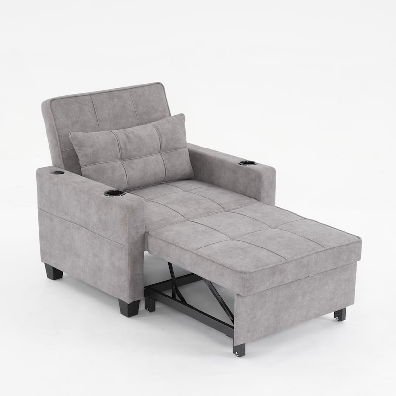 Tech Cloth Convertible Futon Armchair Bed with USB Ports, 3-Position Backrest and Built-in Storage