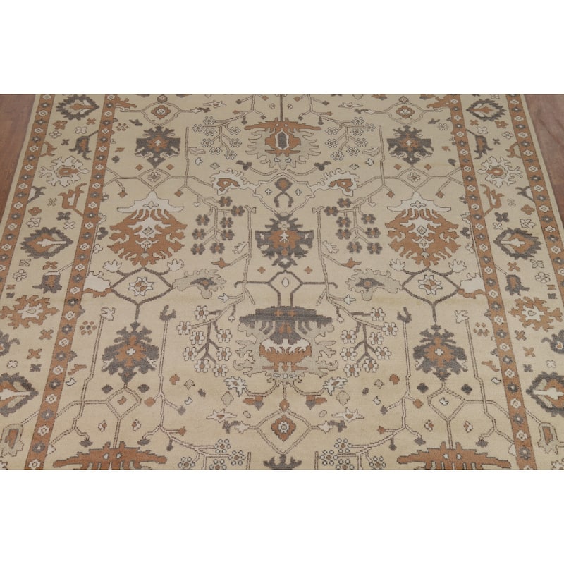 Oushak Indian Area Rug Handmade Grey Wool Carpet - 8'11" x 11'10"