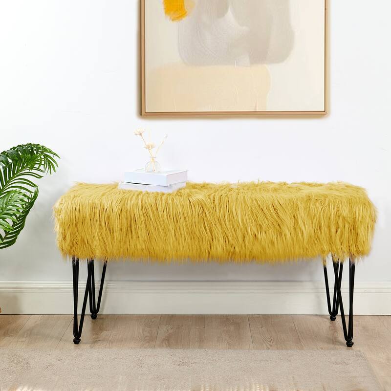 Home Soft Things Mongolian Fauxfur Ottoman 46"x16"x22" with Table Legs