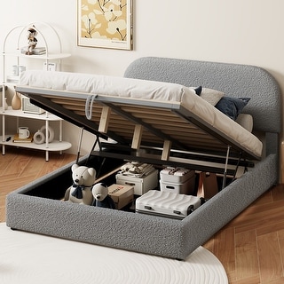 Full Size Teddy Upholstered Platform Bed with Hydraulic Storage System