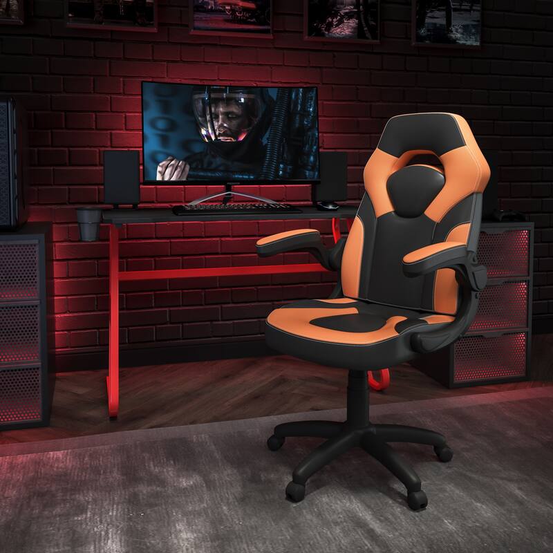 Gaming Desk and Chair Set with Cup Holder and Headphone Hook - Desk Bundle - Orange