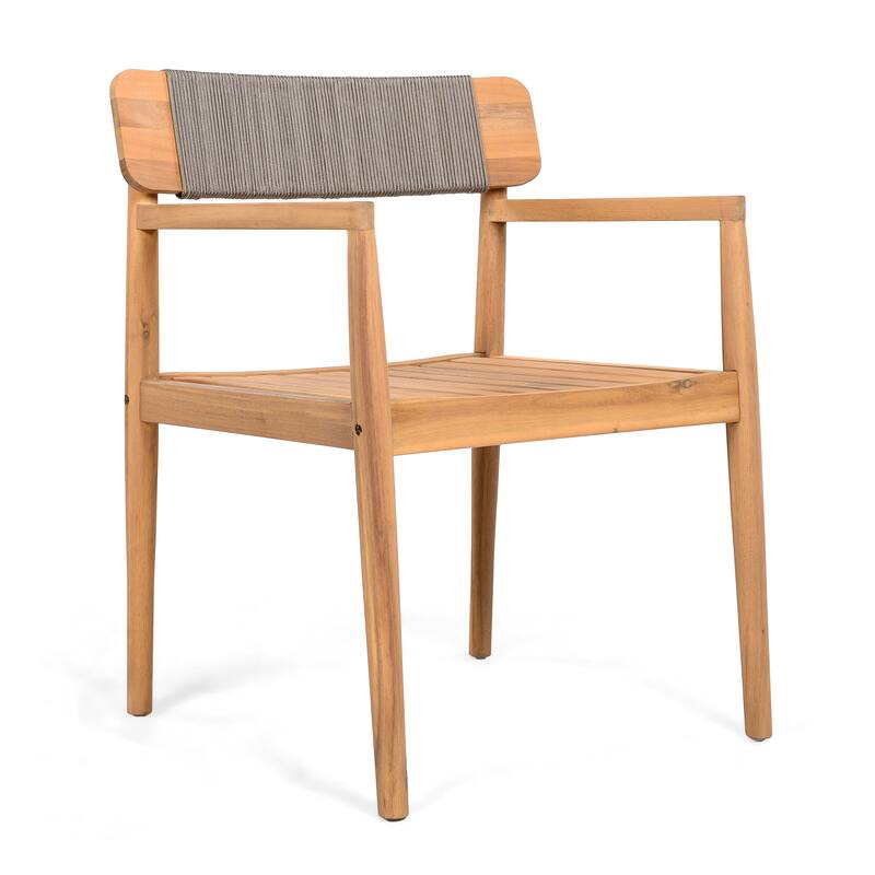 Braided Acacia Wood Outdoor Dining Set with Armrests, 2-Piece