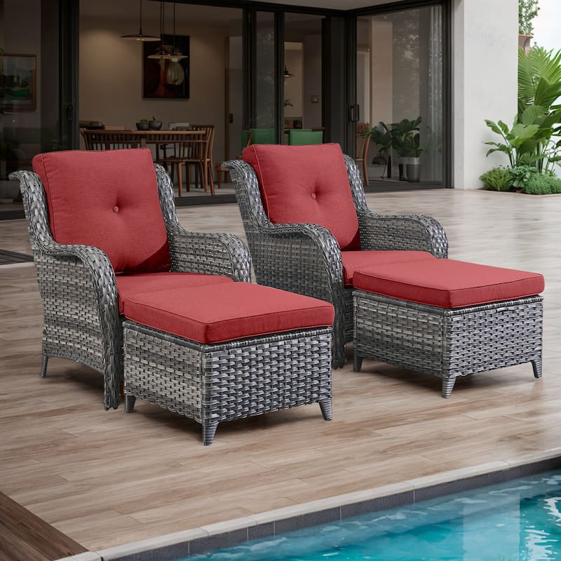Gymojoy Outdoor Chairs with Ottoman Set of 4 - Grey - Red