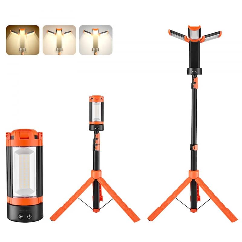 Rechargeable LED Work Light with Adjustable Tripod Stand 3000K–6500K Brightness Control for Camping - Black-Orange - 6 ah