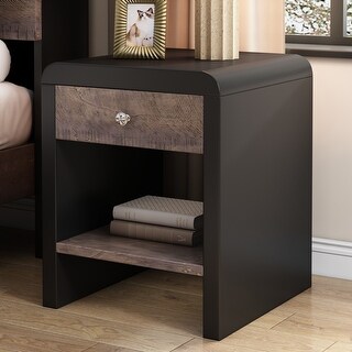 Natural wood and black nightstand cheap