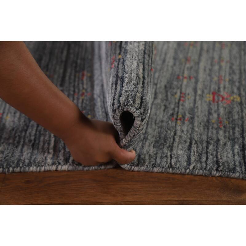 Gray Gabbeh Indian Area Rug Hand-Knotted Wool Carpet - 8'1"x 9'7"