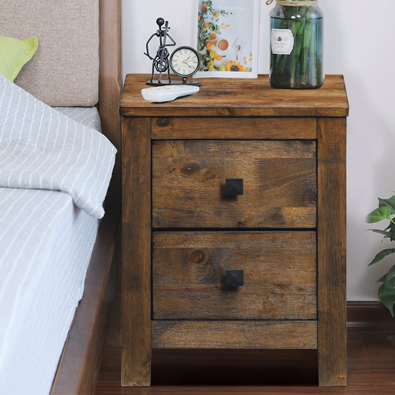 Costway 2PCS Nightstand Bed Side Table Wood With 2 Drawers Bedroom