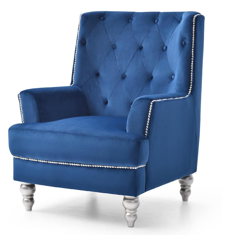 Velvet Upholstered Tufted Back Accent Chair - 37" - Blue