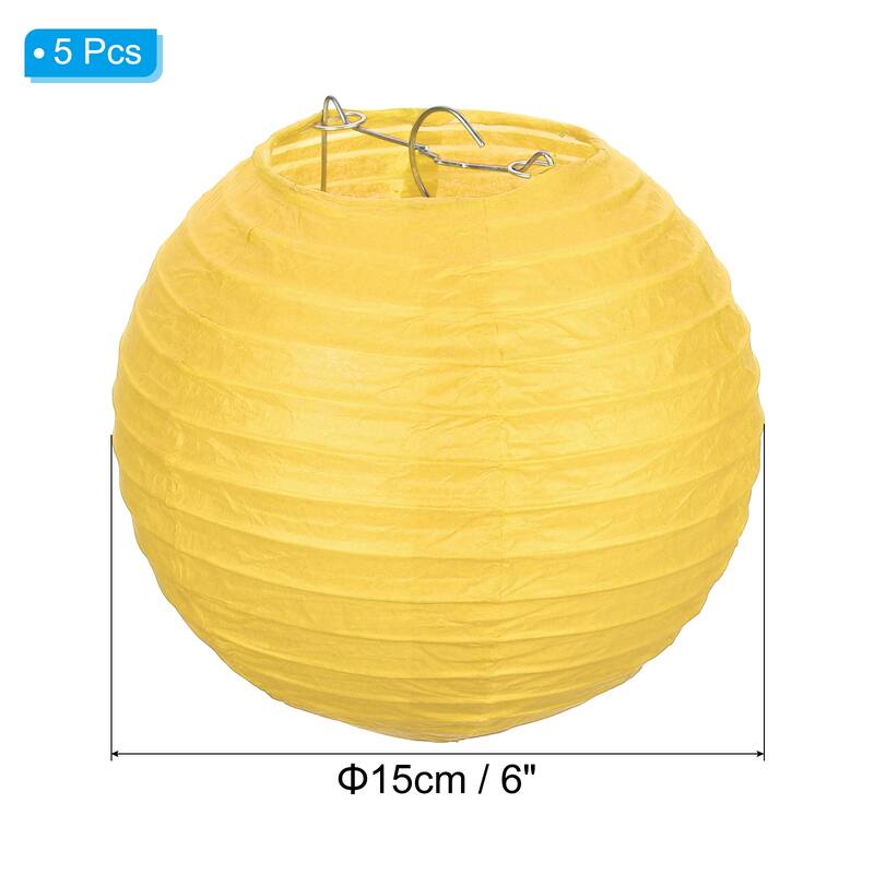 5 Pcs Paper Lanterns Round Hanging Chinese/Japanese Lantern Decor - Yellow - 6"