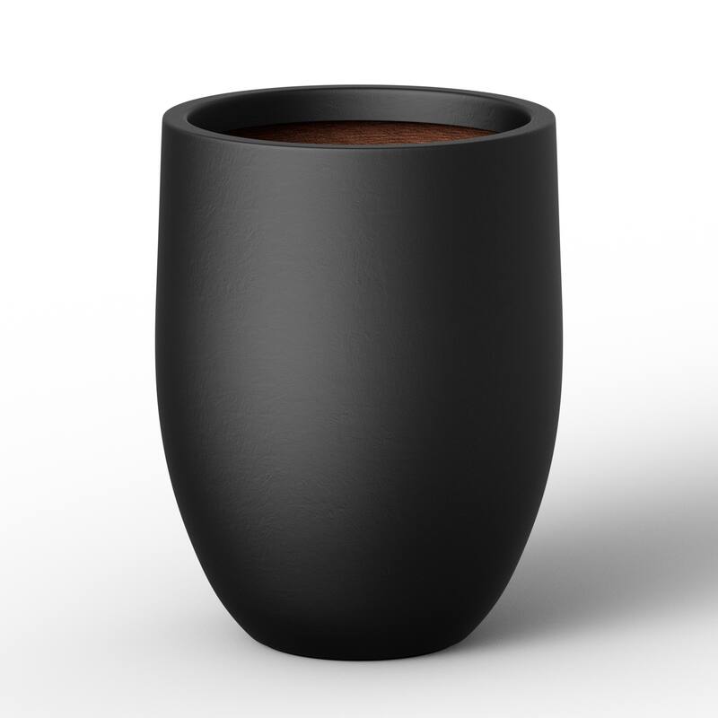 Concrete Garden Enhanced Interior Flower Planter, Modern Tall Plant Pots with Drainage Hole - 16 x 21.5 in - Matte Black(Enhanced Interior)