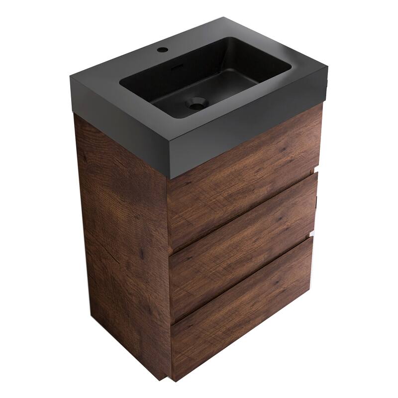 Freestanding Bathroom Vanity with Black Solid Surface Top