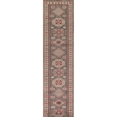 Gray Kazak Runner Rug Hand-Knotted Wool Carpet - 2'8" x 16'3"