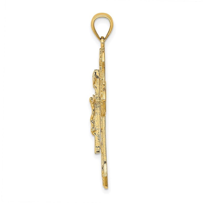 Curata 14k Yellow Gold Large Textured Arrow Tips and Circle Center Crucifix Cross Necklace 32mm x 40mm
