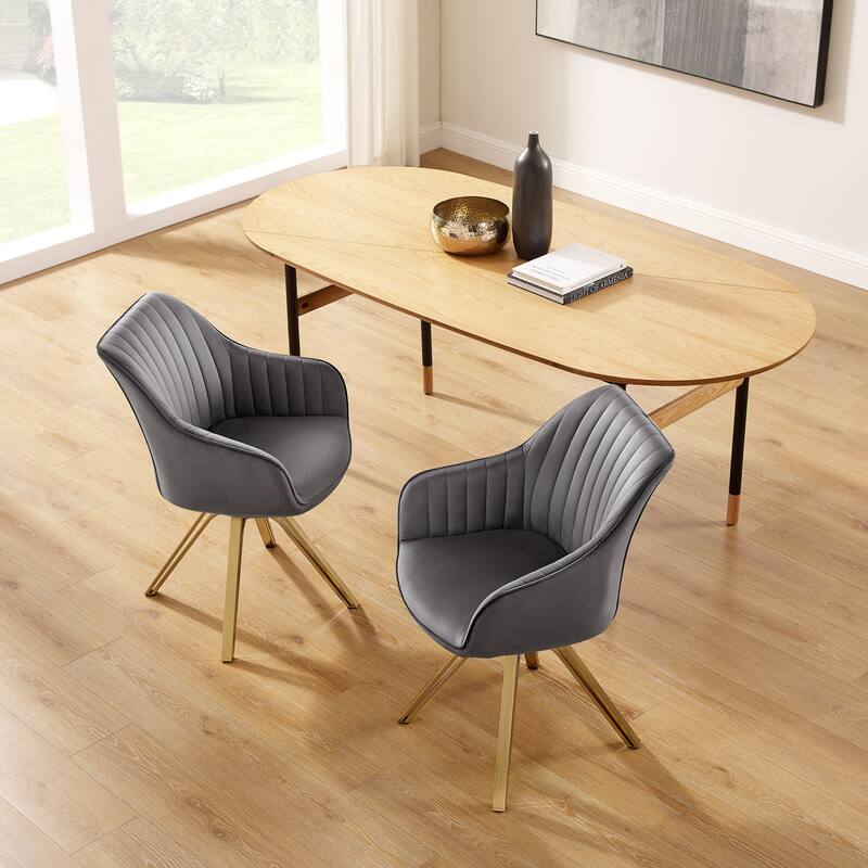Art Leon Set of 2 Velvet Swivel Dining Chair with Golden Legs