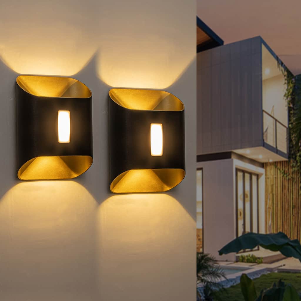 C Cattleya 2 Pack 2-Light Gold and Black Aluminum Integrated LED Outdoor Wall Light Sconce