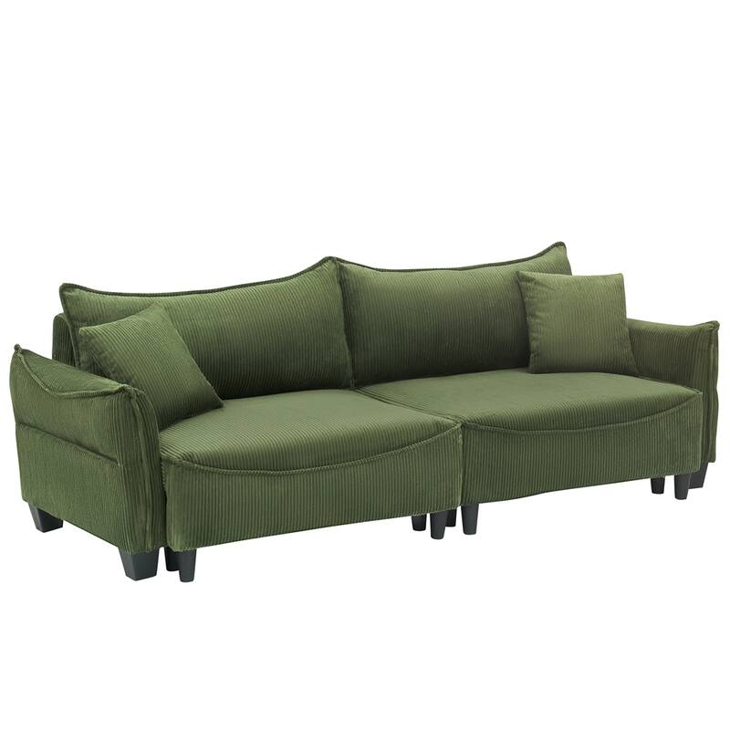 Corduroy Fabric Sofa with 2 Pillows and Legs
