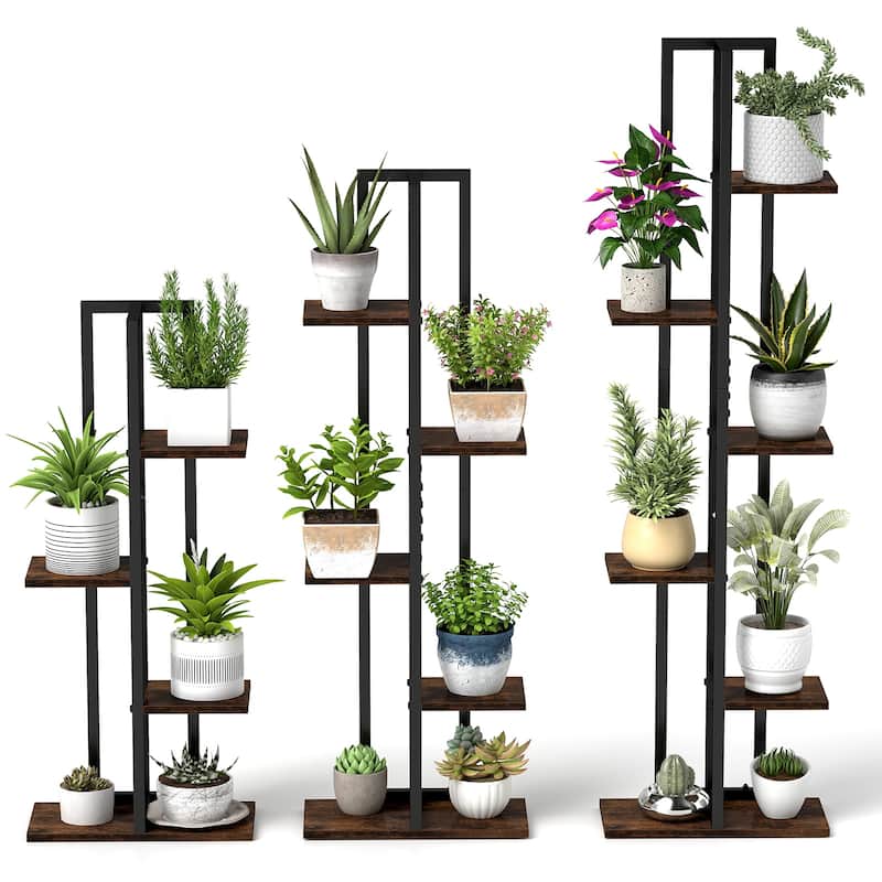 Gymax 3 PCS Plant Stand Set 4/5/6 Tier Indoor Flower Stands Multi - Brown